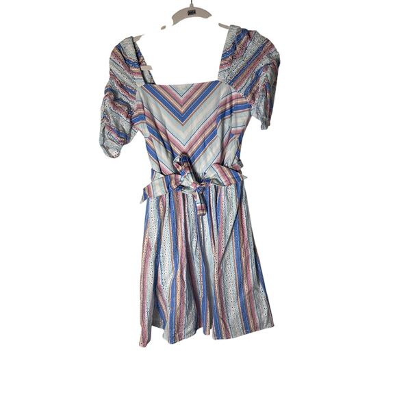 Shonshanna Multicolor Stripe Eyelet Cotton Dress. Ties at the Waist Sz 2 - Picture 1 of 2